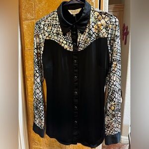 Roper Black and Gold Foil Show Riding Shirt NWT